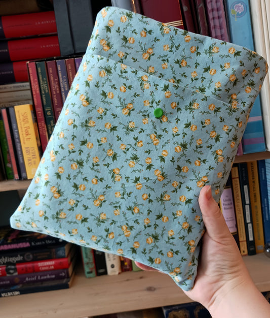 Large Blue Flower book sleeve w/ Pocket